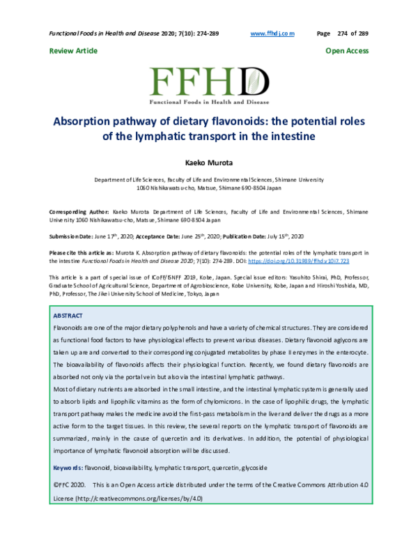 (PDF) Absorption pathway of dietary flavonoids the potential roles of the lymphatic transport