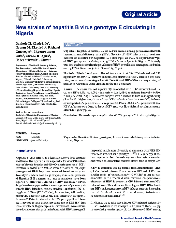 (PDF) New strains of hepatitis B virus genotype E circulating in Nigeria