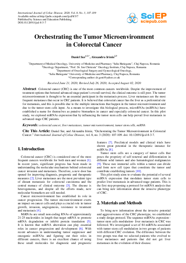 (PDF) Orchestrating the Tumor Microenvironment in Colorectal Cancer