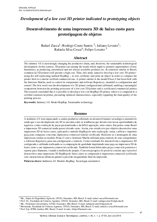 (PDF) Development of a low cost 3D printer indicated to prototyping ...