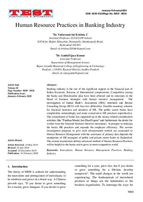 (PDF) Human Resource Practices in Banking Industry