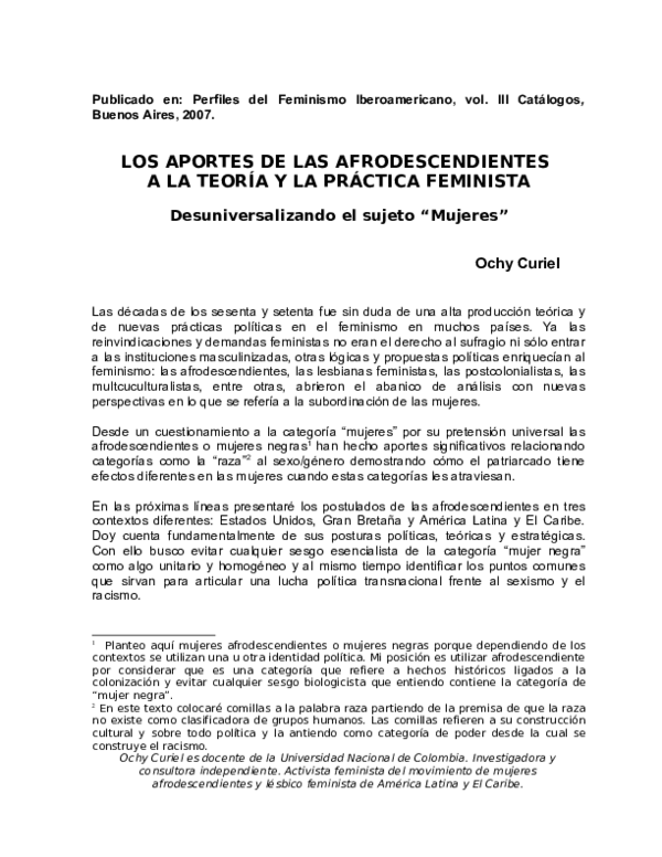 (PDF) LOS APORTES DE LAS AFRODESCENDIENTES A LA TEORÍA Y LA PRÁCTICA ...