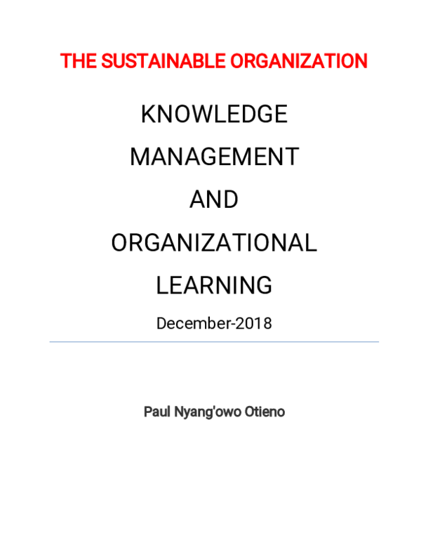 (PDF) Knowledge Management And Organizational Learning: The Sustainable ...