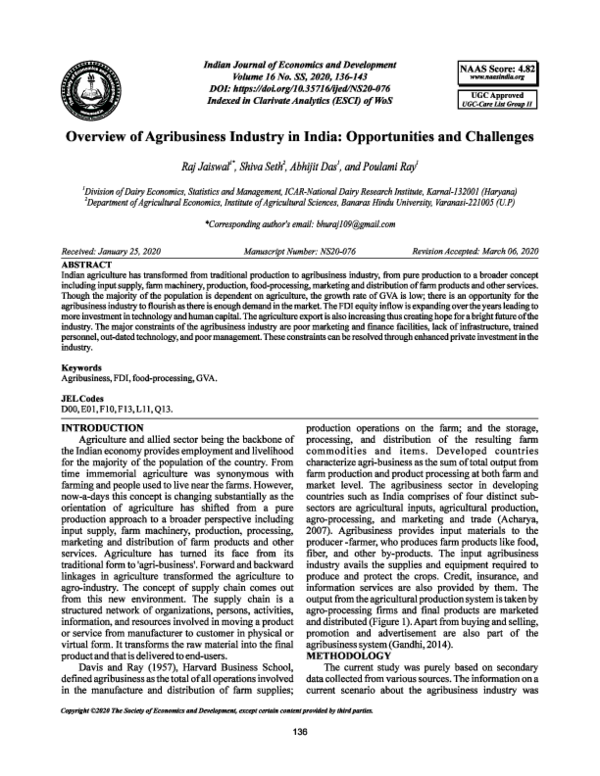 (PDF) Overview of Agribusiness Industry in India: Opportunities and ...