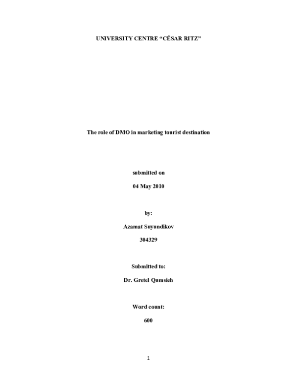 (DOC) The role of DMO in marketing tourist destination The role of DMO