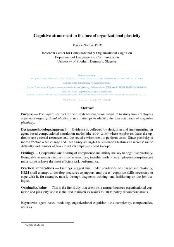 (PDF) Cognitive attunement in the face of organizational plasticity