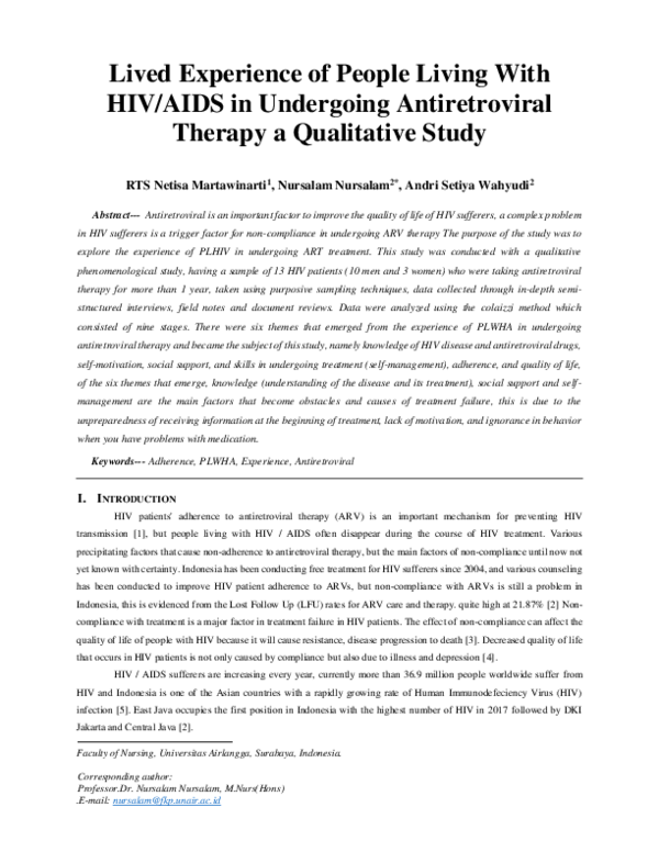 (PDF) Lived Experience of People Living With HIV/AIDS in Undergoing ...