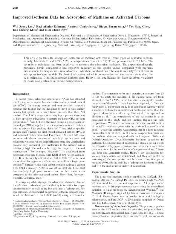 (PDF) Improved isotherm data for adsorption of methane on activated carbons