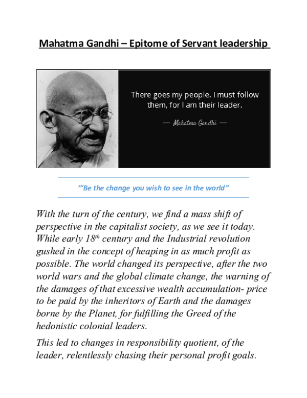 (DOC) Mahatma Gandhi -Epitome of Servant leadership