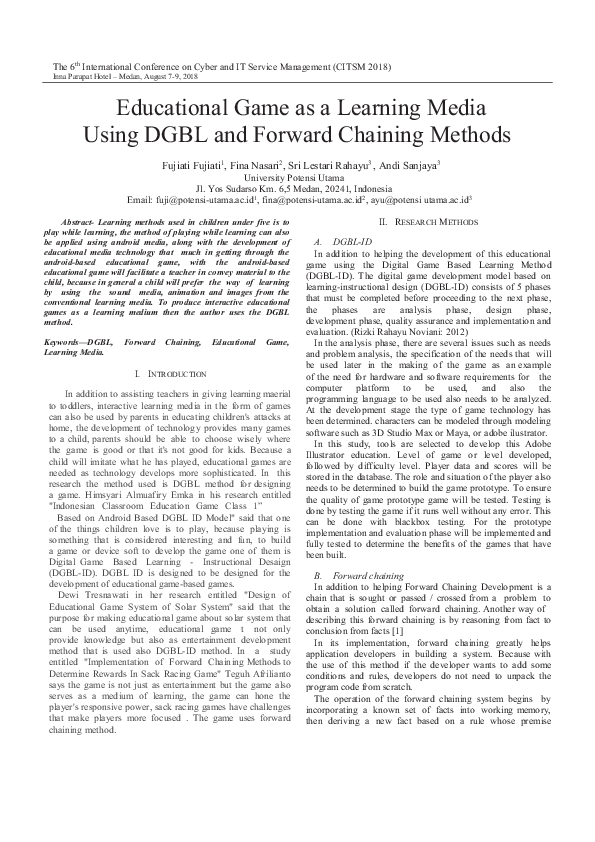 (PDF) Educational Game as a Learning Media Using DGBL and Forward ...