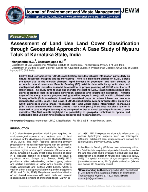 (PDF) Assessment of Land Use Land Cover Classification through ...