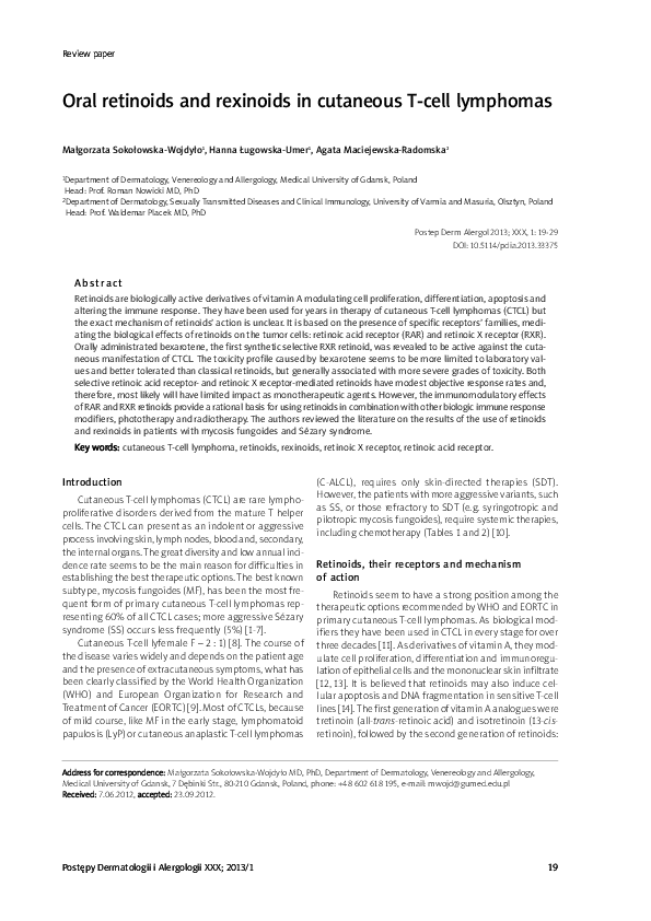(PDF) Oral retinoids and rexinoids in cutaneous T-cell lymphomas