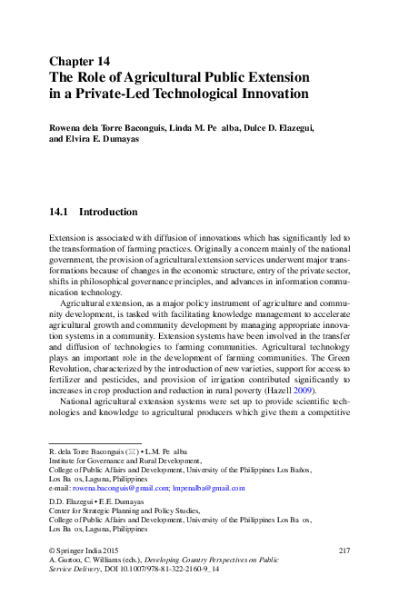 (PDF) The Role of Agricultural Public Extension in a Private-Led ...