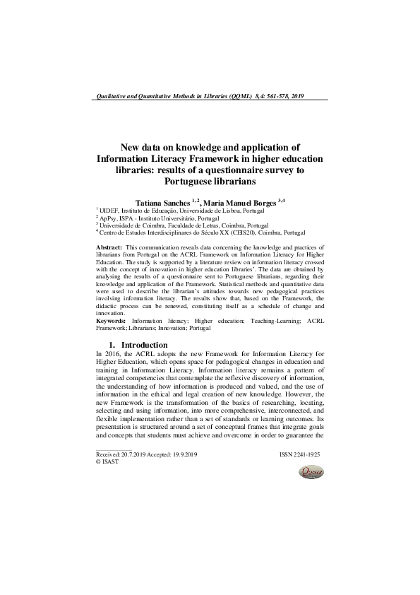 (PDF) New data on knowledge and application of Information Literacy ...
