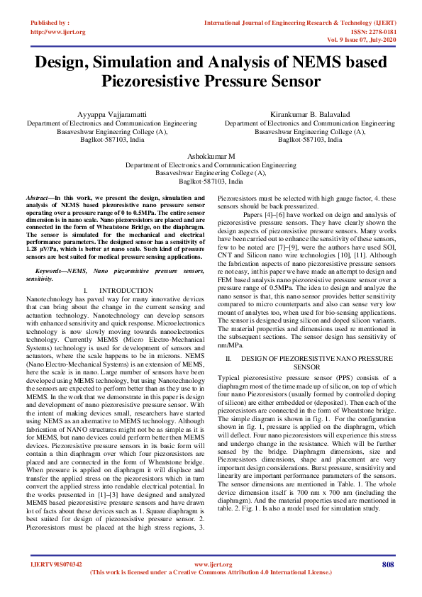(PDF) A critical review on design of MEMS based piezoresistive pressure ...