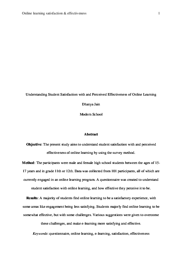 (PDF) Online learning satisfaction & effectiveness 1 Understanding ...