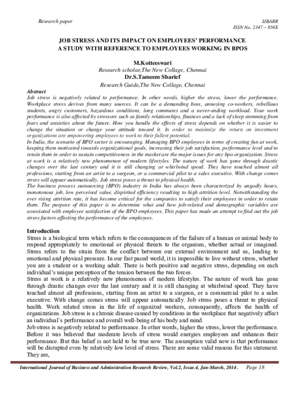 (PDF) JOB STRESS AND ITS IMPACT ON EMPLOYEES' PERFORMANCE A STUDY WITH ...