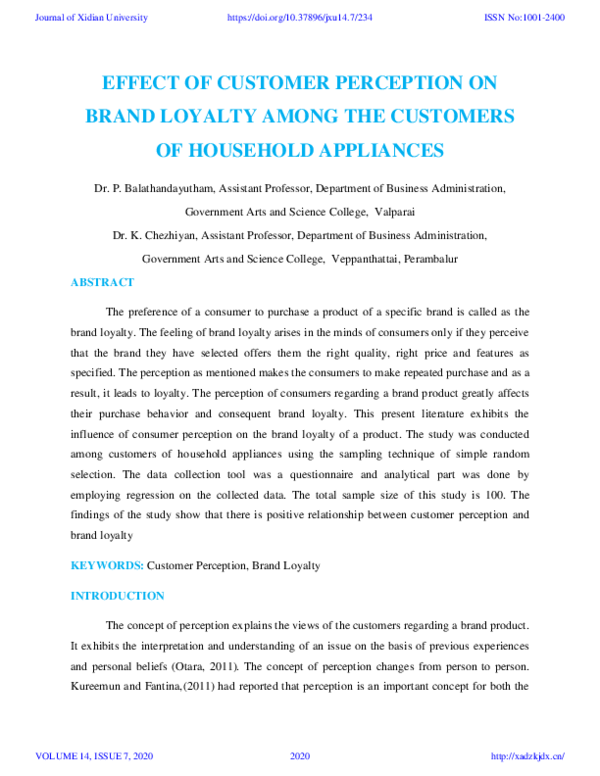 (PDF) EFFECT OF CUSTOMER PERCEPTION ON BRAND LOYALTY AMONG THE ...