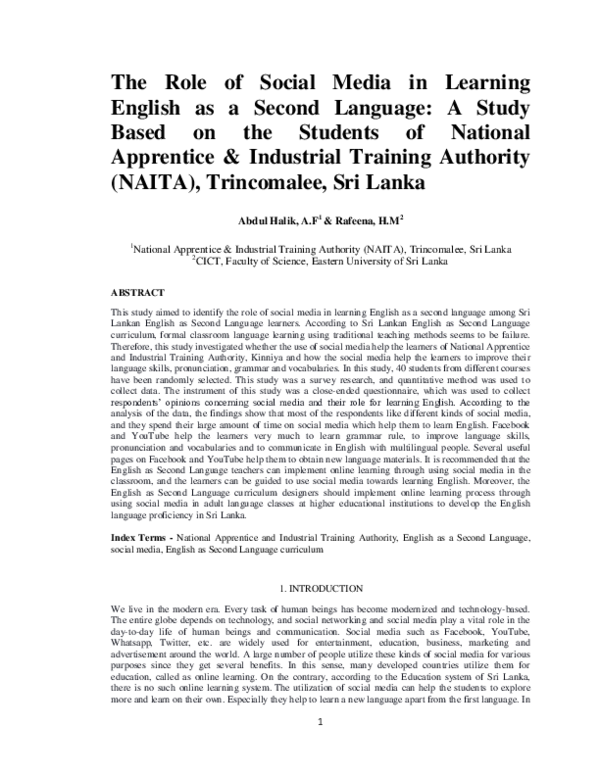 (PDF) The Role of Social Media in Learning English as a Second Language ...