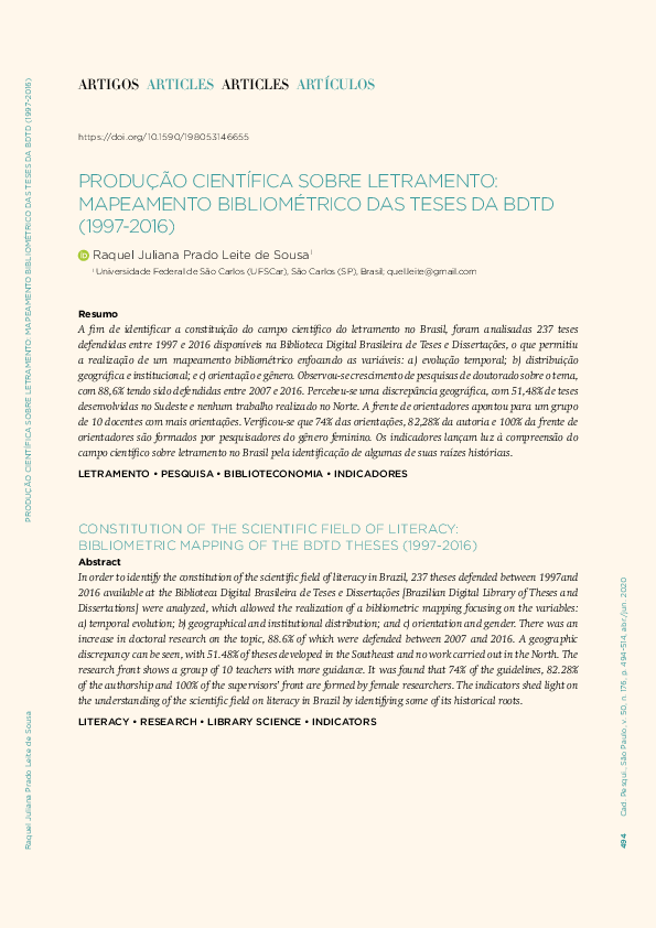 (PDF) Produção científica sobre letramento: mapeamento bibliométrico ...