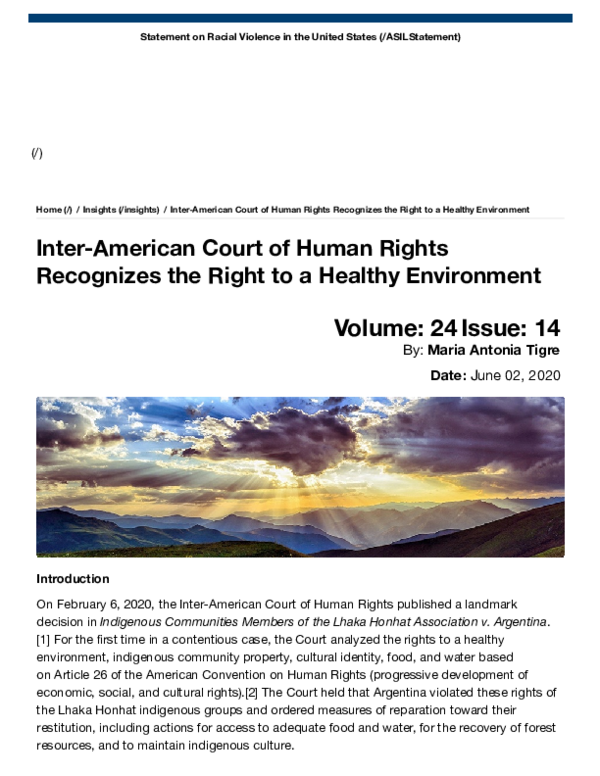 (PDF) Inter American Court of Human Rights Recognizes the Right to a ...