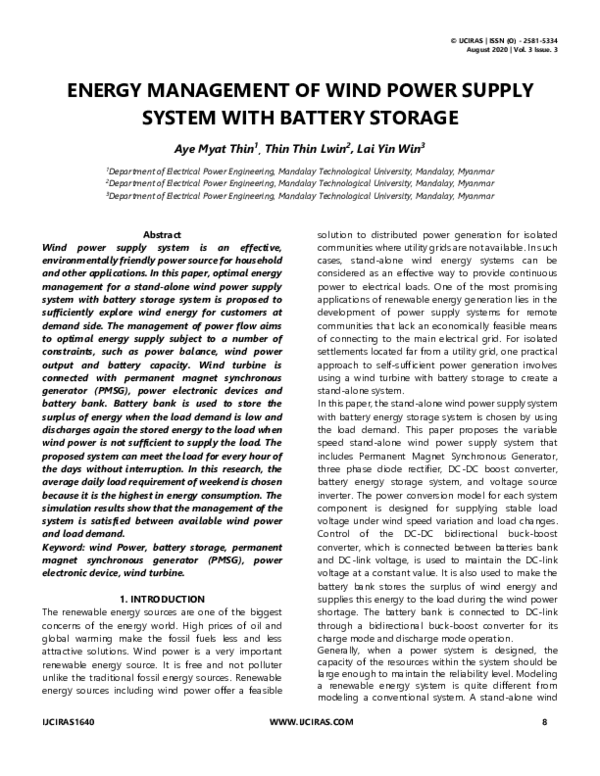 (PDF) ENERGY MANAGEMENT OF WIND POWER SUPPLY SYSTEM WITH BATTERY STORAGE