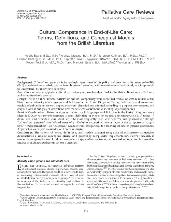 (PDF) Palliative Care Reviews Cultural Competence in End-of-Life Care ...