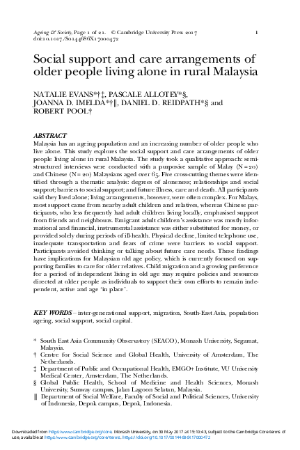 (PDF) Social support and care arrangements of older people living alone ...