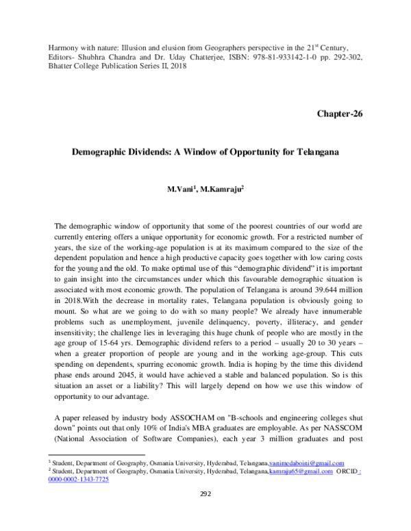 (PDF) Demographic Dividends: A Window of Opportunity for Telangana