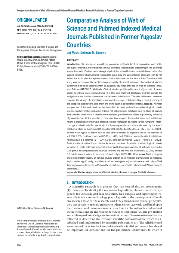 (PDF) Masic I. Jankovic SM. Comparative Analysis of WoS and Pubmed