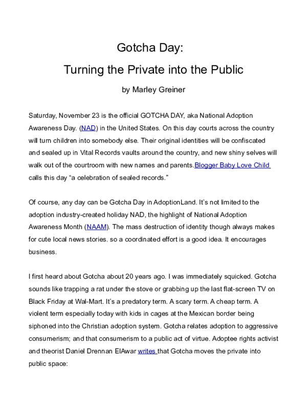 (PDF) Gotcha Day: Turning the Private into the Public