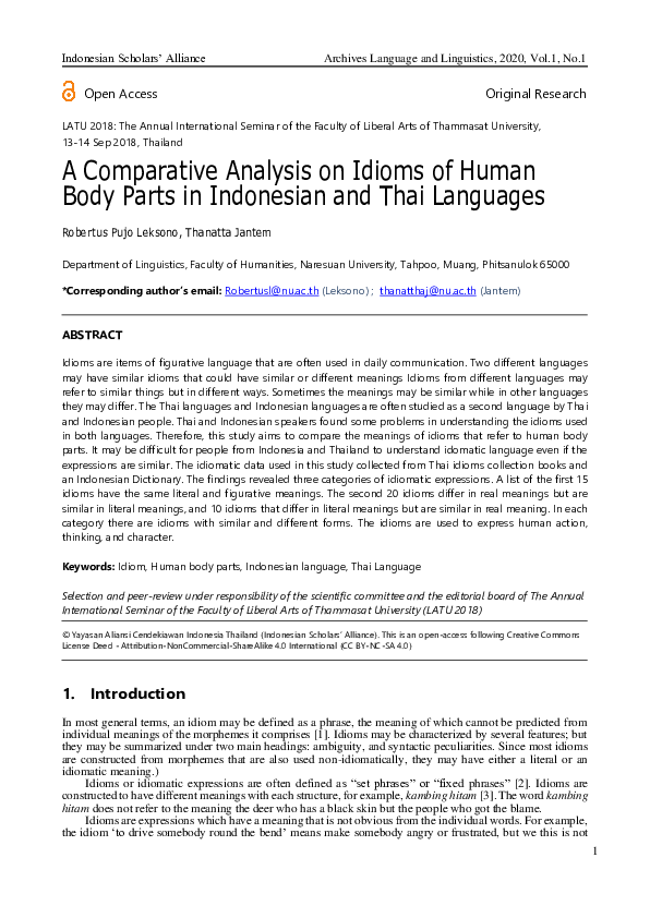 (PDF) A Comparative Analysis on Idioms of Human Body Parts in ...