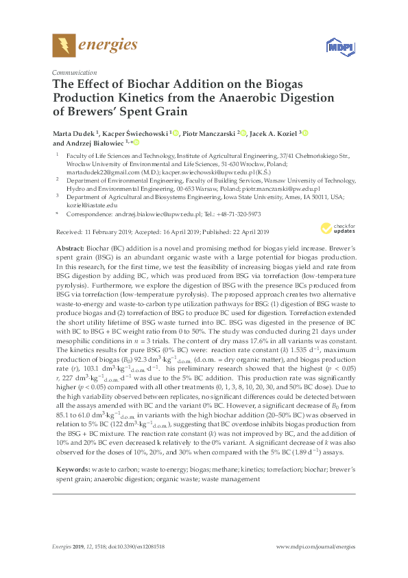 (PDF) The Effect of Biochar Addition on the Biogas Production Kinetics ...