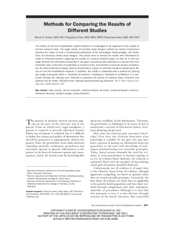 (PDF) Methods for Comparing the Results of Different Studies