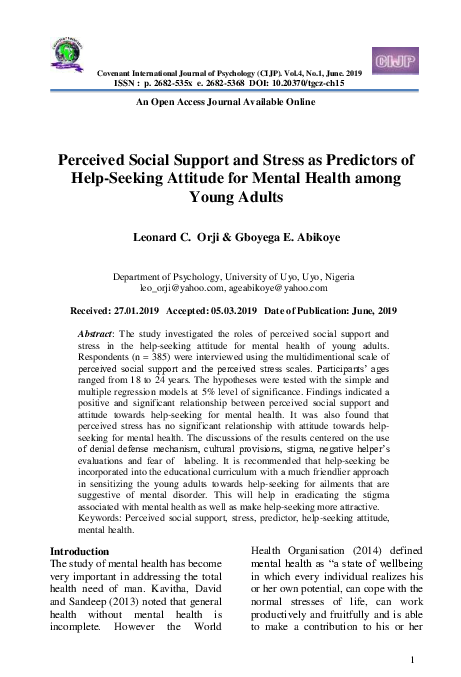 (PDF) Perceived Social Support and Stress as Predictors of Help-Seeking ...