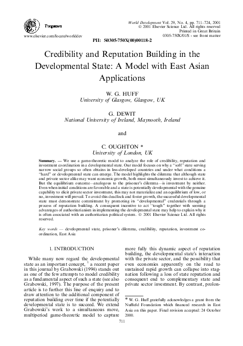 (PDF) Credibility and Reputation Building in the Developmental State: A ...