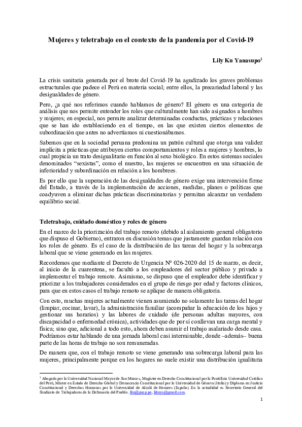 (PDF) Mujeres y teletrabajo en el contexto de la pandemia por el Covid-19