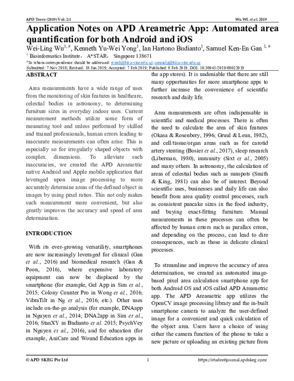 (PDF) Application Notes on APD Areametric App: Automated area ...