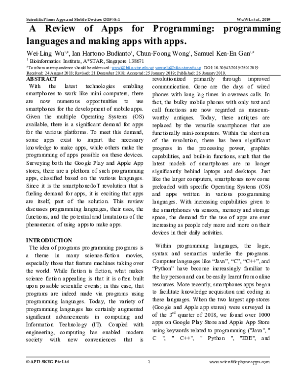 (PDF) A Review of Apps for Programming: programming languages and ...