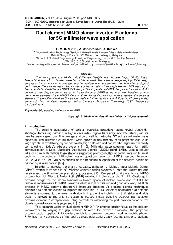 (PDF) Dual element MIMO planar inverted-F antenna for 5G millimeter ...