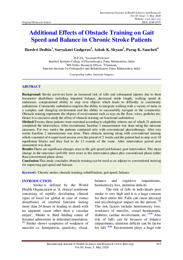 (PDF) Additional Effects of Obstacle Training on Gait Speed and Balance ...