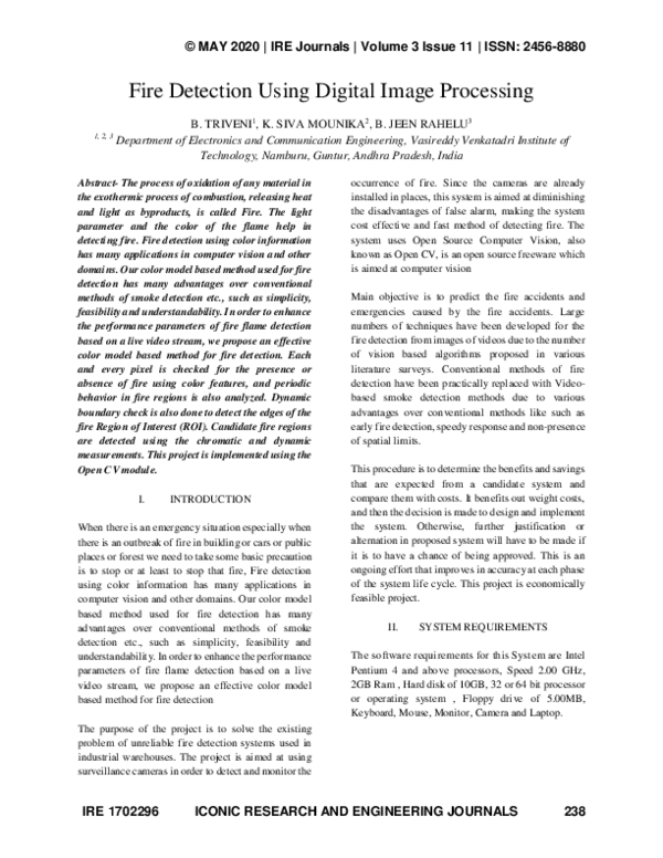 (PDF) Fire Detection Using Digital Image Processing