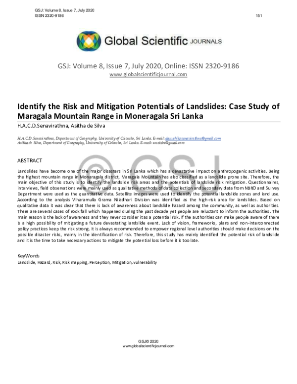 (PDF) Identify the Risk and Mitigation Potentials of Landslides: Case ...