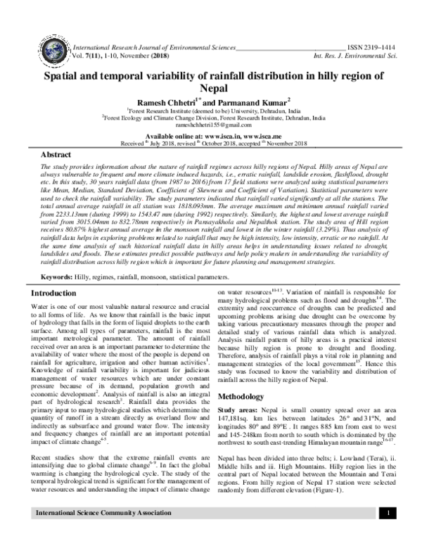 (PDF) Spatial and temporal variability of rainfall distribution in ...
