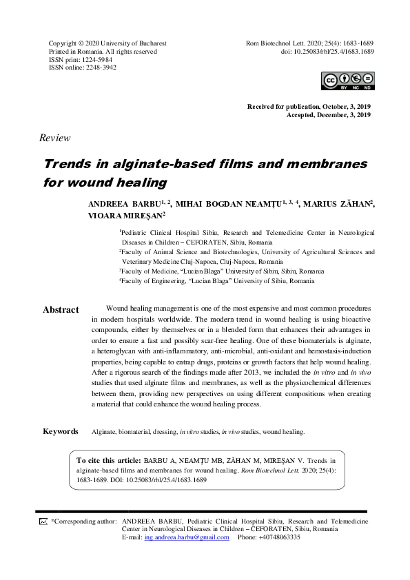 (PDF) Trends in alginate-based films and membranes for wound healing
