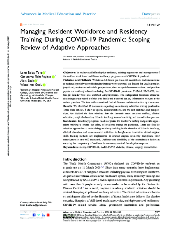 (PDF) Managing Resident Workforce and Residency Training During COVID ...