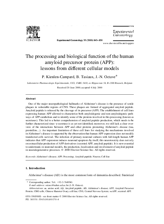 (PDF) The processing and biological function of the human amyloid ...