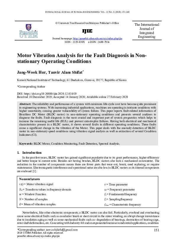 (PDF) Motor Vibration Analysis for the Fault Diagnosis in Non ...