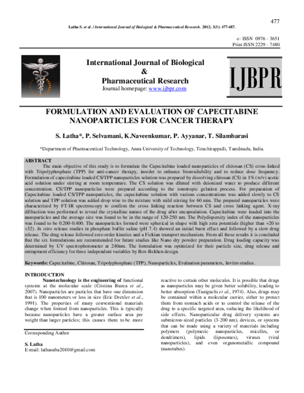 (PDF) FORMULATION AND EVALUATION OF CAPECITABINE NANOPARTICLES FOR ...