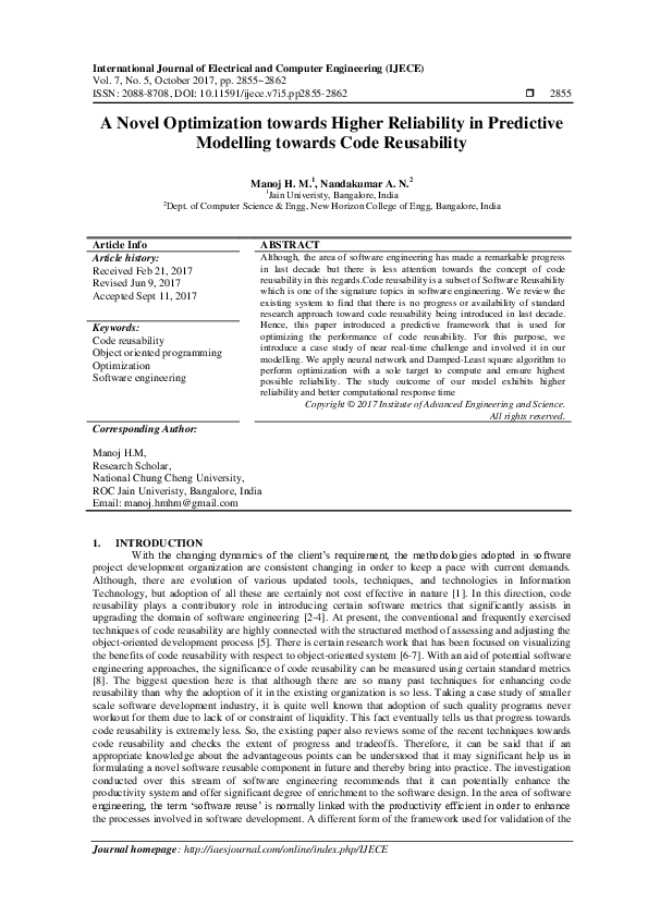 (PDF) A Novel Optimization towards Higher Reliability in Predictive ...